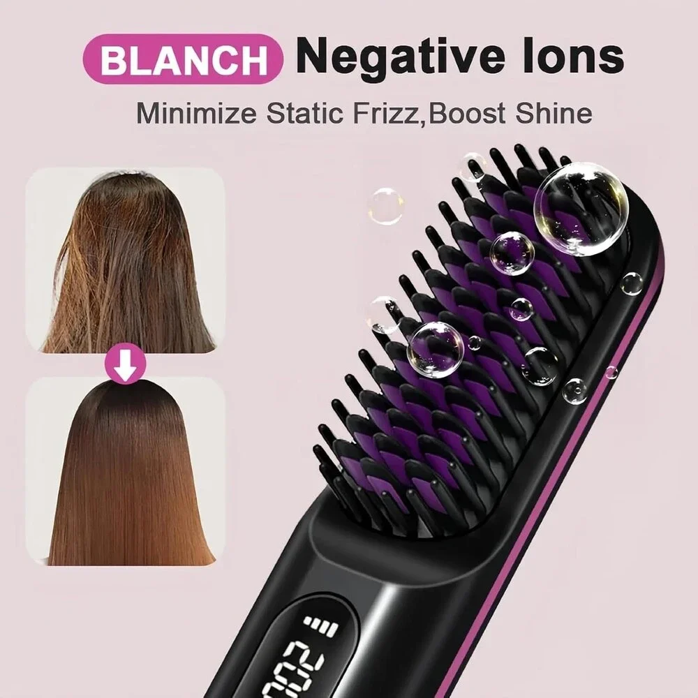 Cordless Hair Straightener Brush for Women, Portable Travel Hair Straightener...